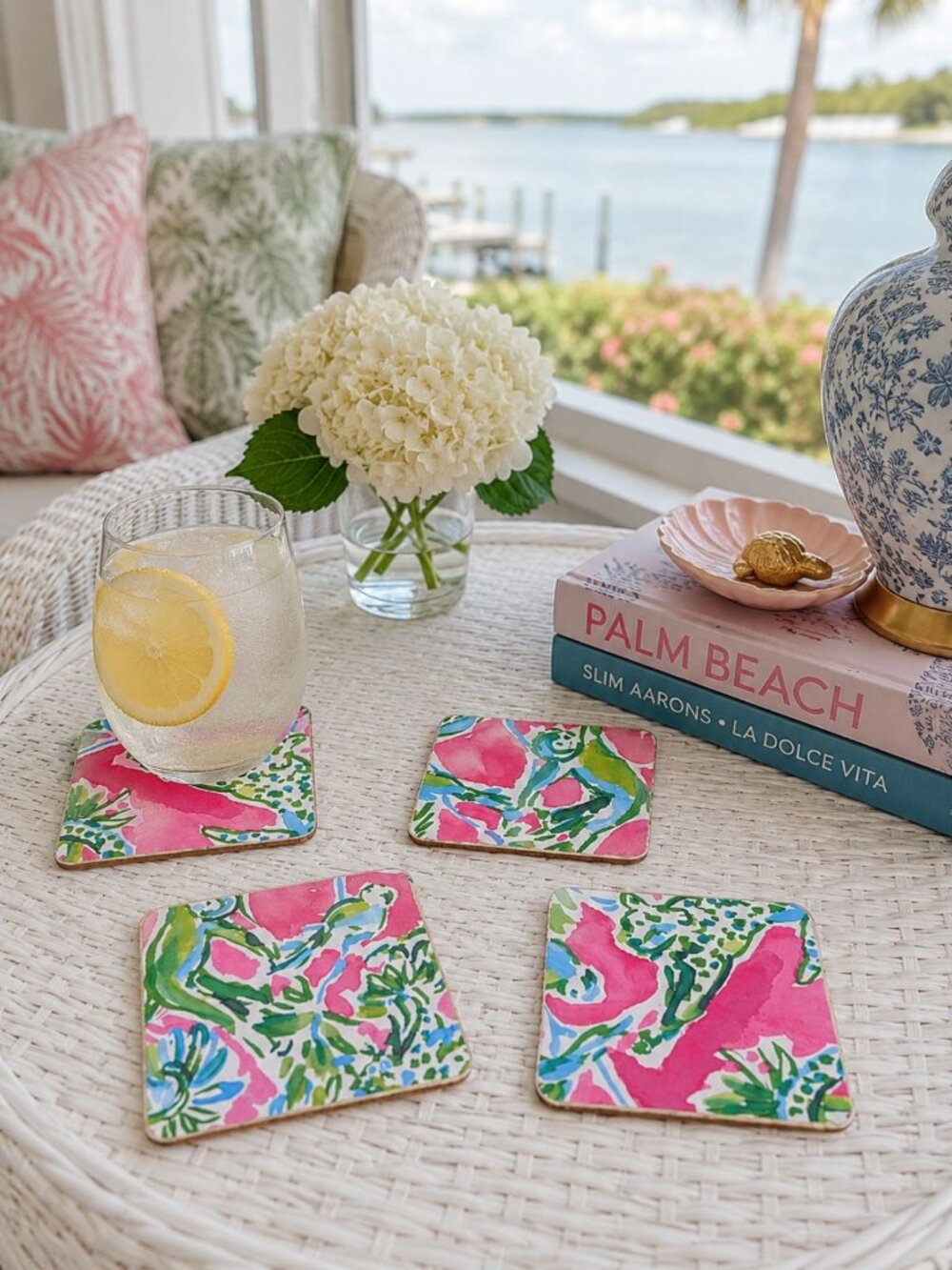 Set Of 4 Handmade Coasters Preppy Coastal Cottage Beachy Entertaining Hostess